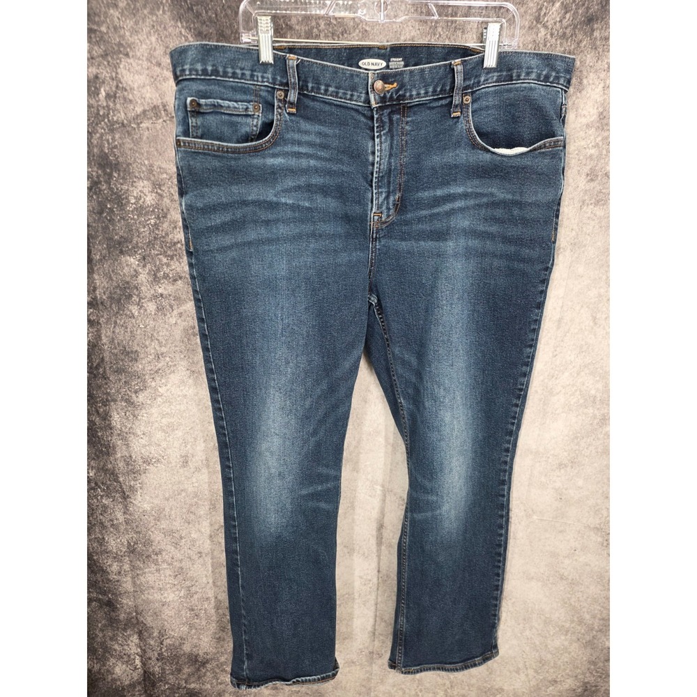 Old Navy Jeans Mens 40 X 30 Blue Straight Leg Fade Whiskers Stretch